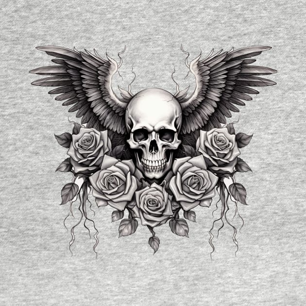 Gothic Angel Wings, Skull, Roses, Grunge Rocker by LunaElizabeth